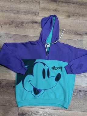 Mickey Graphic Two-Tone Hoodie - Teal & Purple